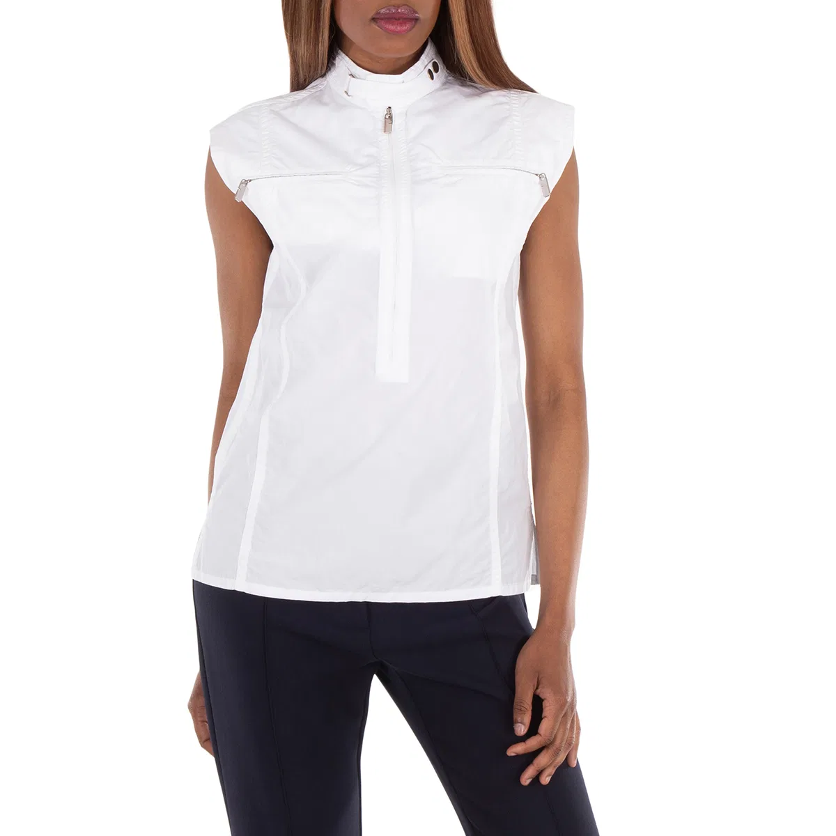 Топ без рукавов Half-Zip High-Neck Cotton Tank Top Burberry, White