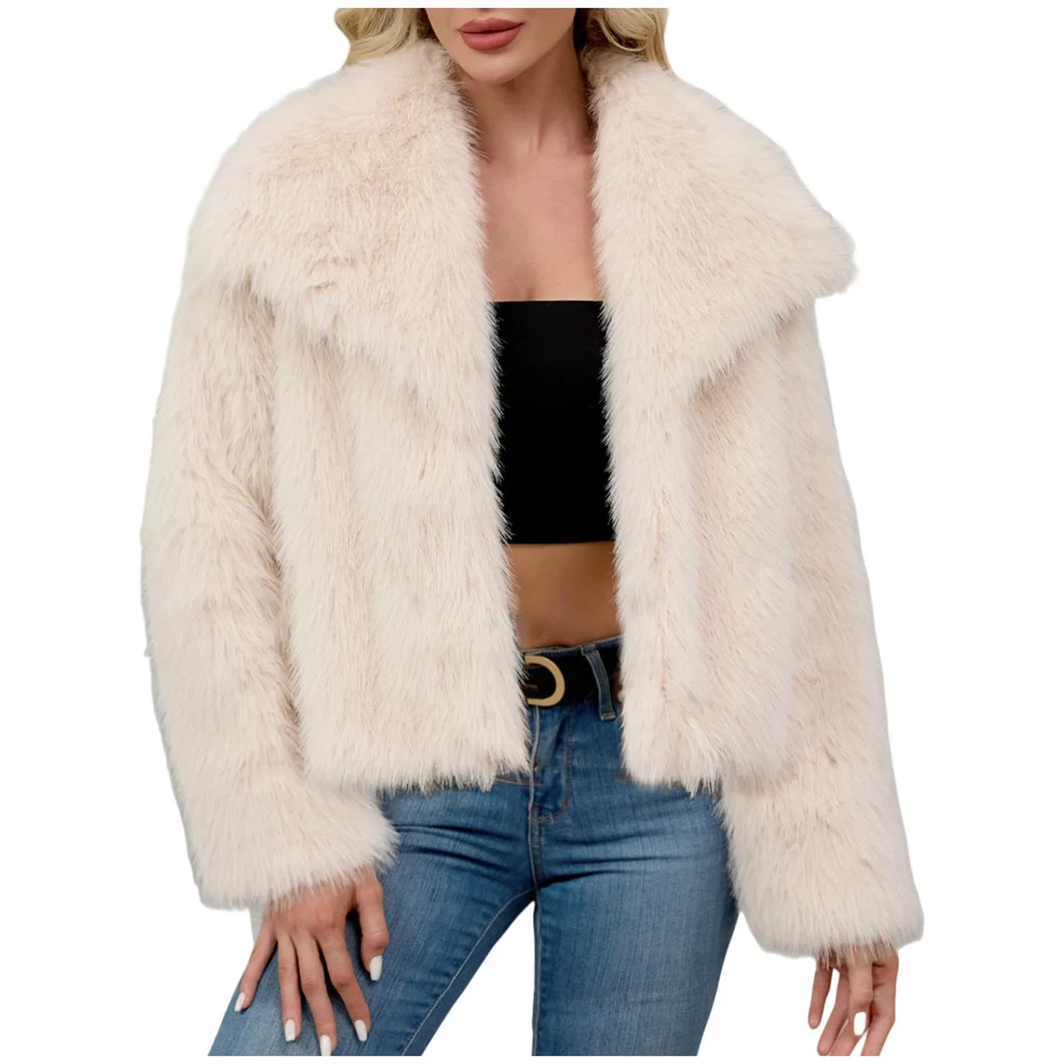 Женское зимнее пальто из искусственного меха с длинным рукавом, Beige B