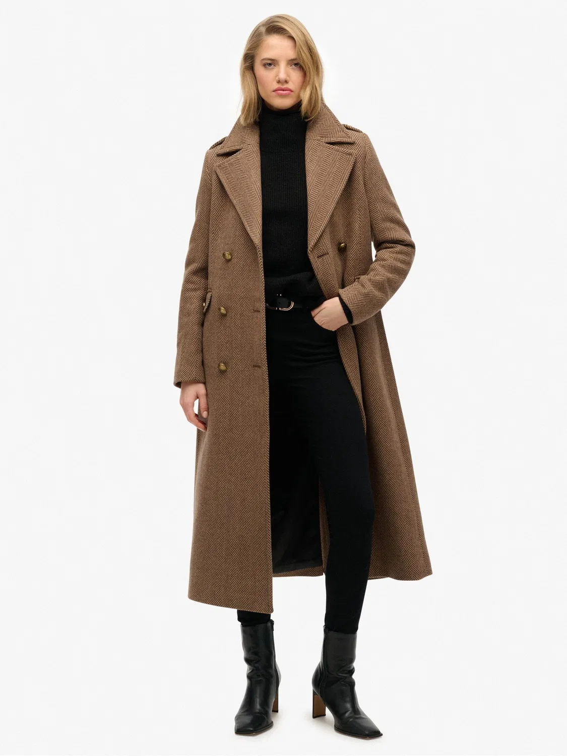 Пальто двубортное, шерстяная смесь Superdry, коричневый