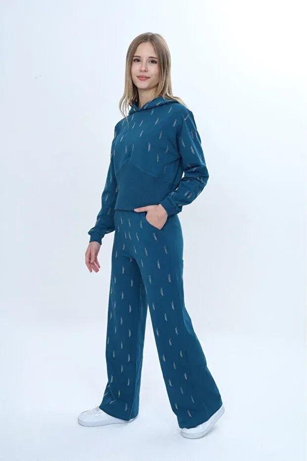 Детский комплект для девочек с вышивкой Stone Embroidered K Hooded Toontoy, Oil Blue — фото 3