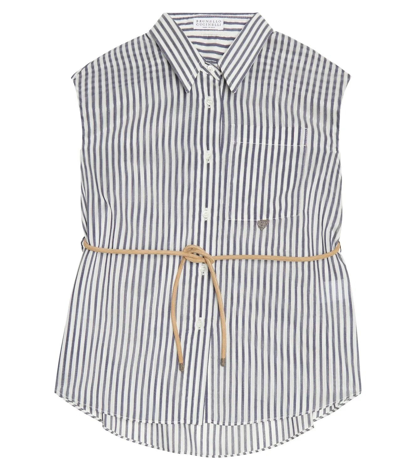 Рубашка в полоску с нагрудным карманом Brunello Cucinelli Kids, белый