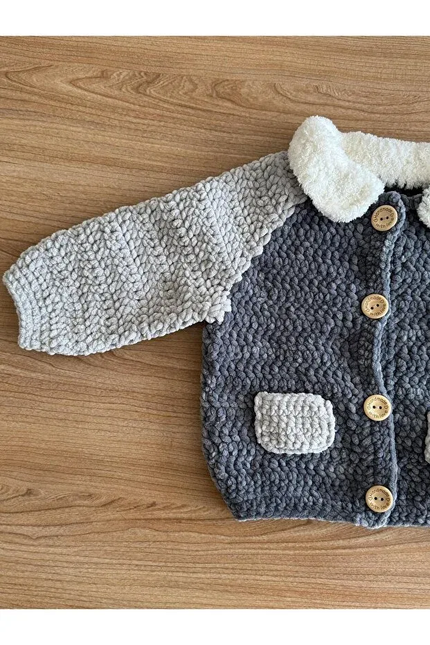 Детский кардиган из велюра A&D Handmade, Gray — фото 4