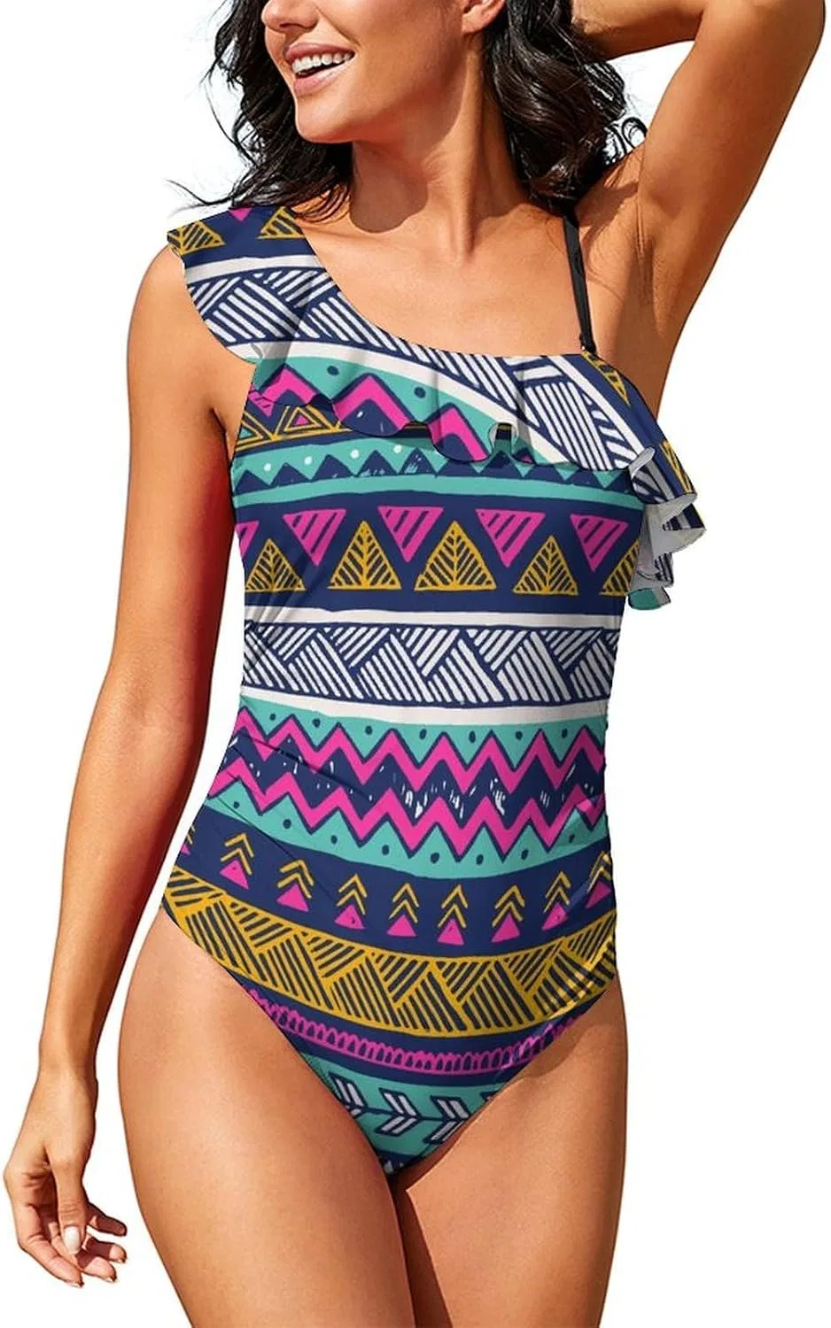 Женский цельнокроеный купальник с одним плечом Aztec Fancy, Style-3