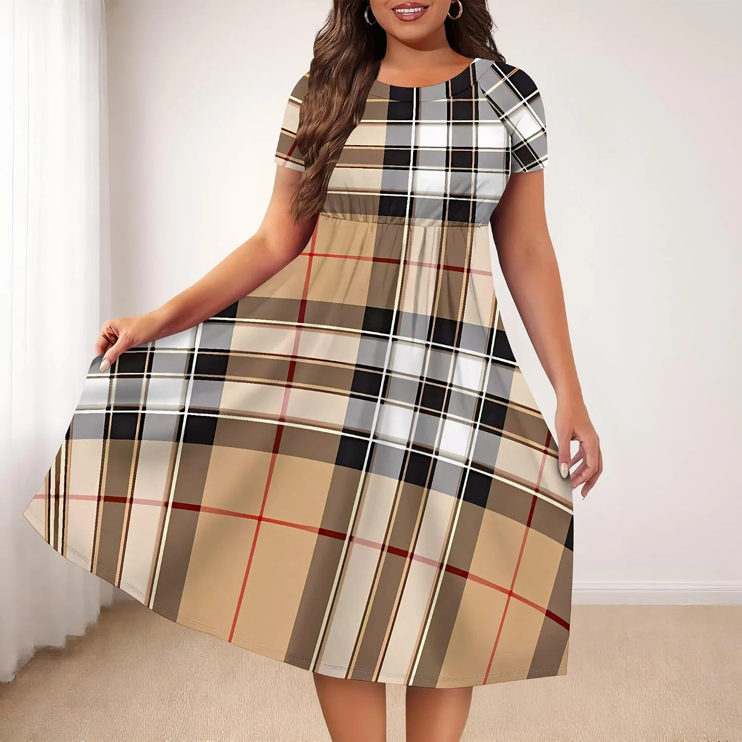 Женское платье-футболка свободного кроя с коротким рукавом, модель Summer Dress, светло-коричневый — фото 3
