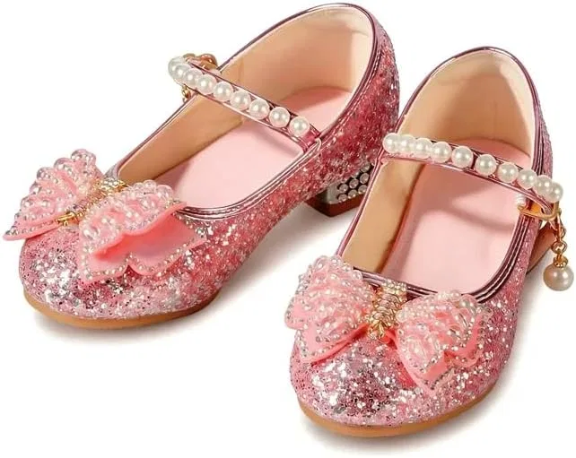 Детские туфли для девочек с принтом Mary Jane Low Heel Glitter Princess Flower Kocipeu, Pink