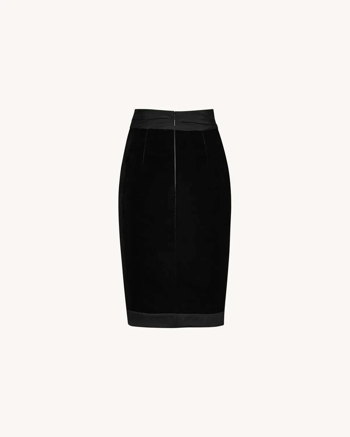 Юбка-карандаш из бархата и атласа SAINT LAURENT, черный — фото 3