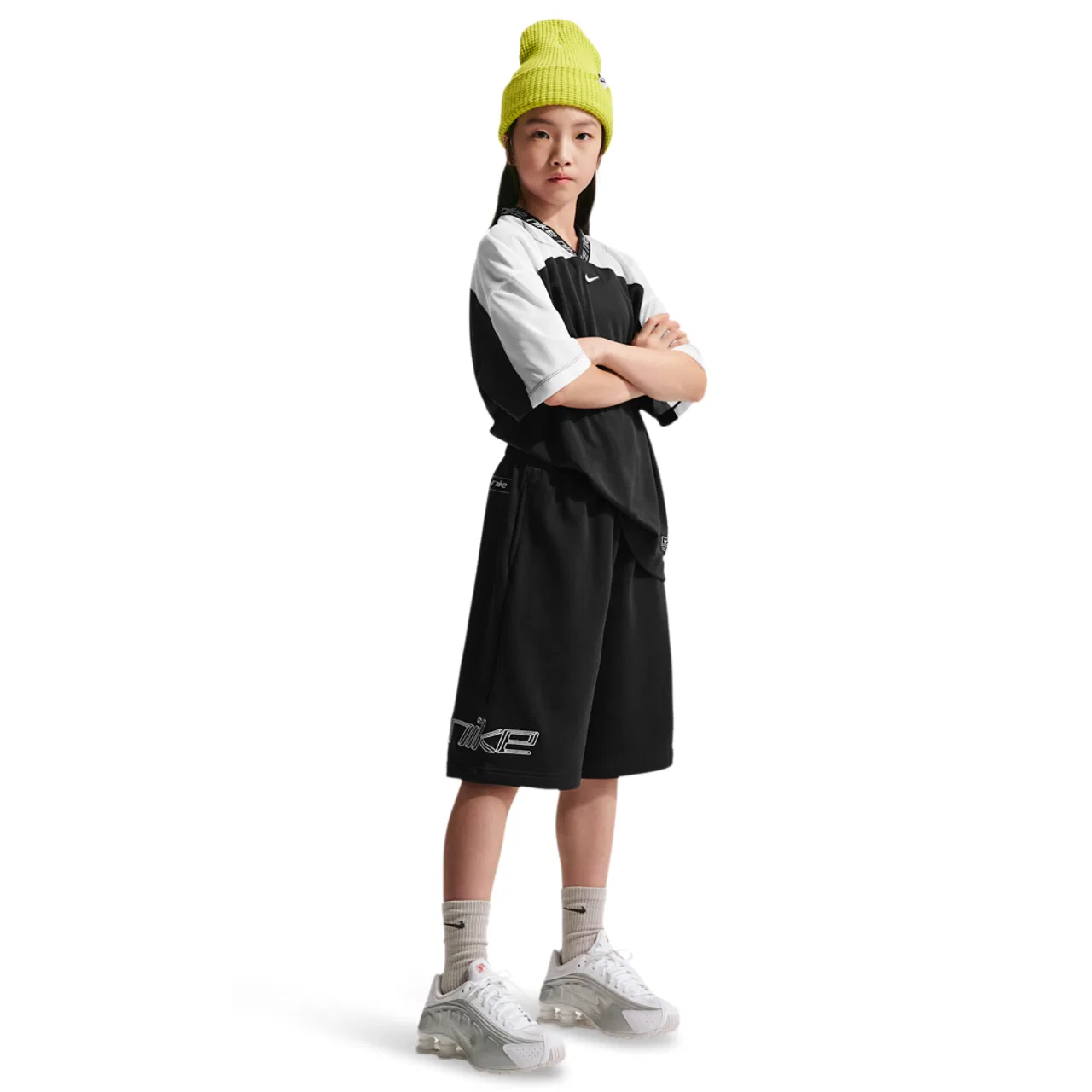 Шорты для девочек Dri-FIT Fleece Nike, белый/черный — фото 3
