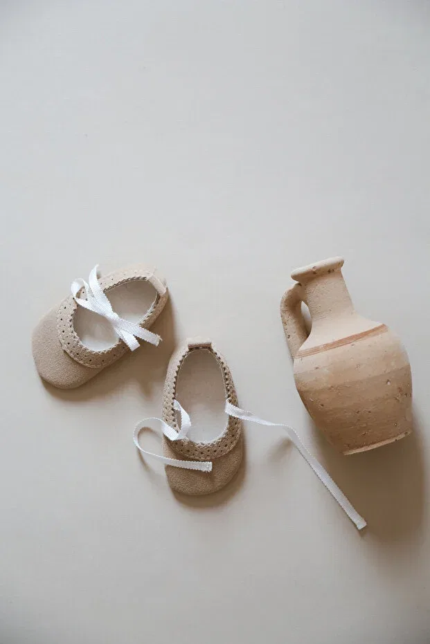 Детские балетки для девочек из замши Minik Adımlar Bebek, Beige — фото 3