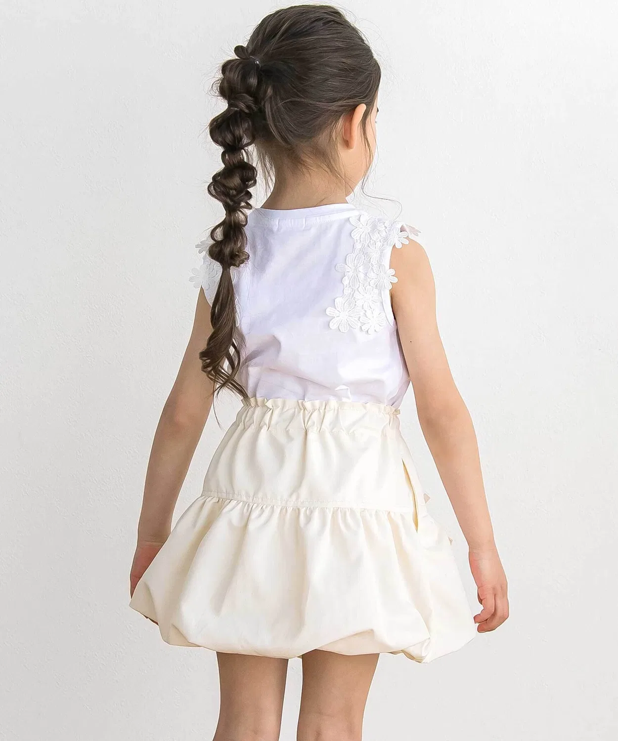 Детская юбка-баллон с принтом в горошек BeBe Petits Pois Vert, Off White — фото 3