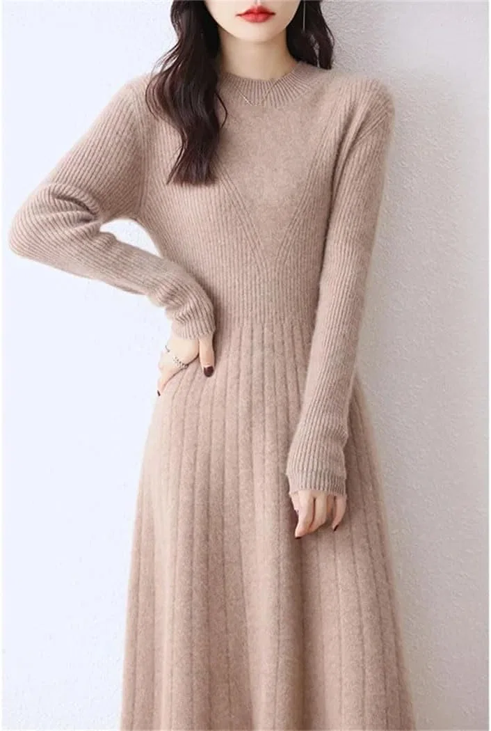 Женское платье-свитер A-line из 100% шерсти, Brown Gray — фото 3
