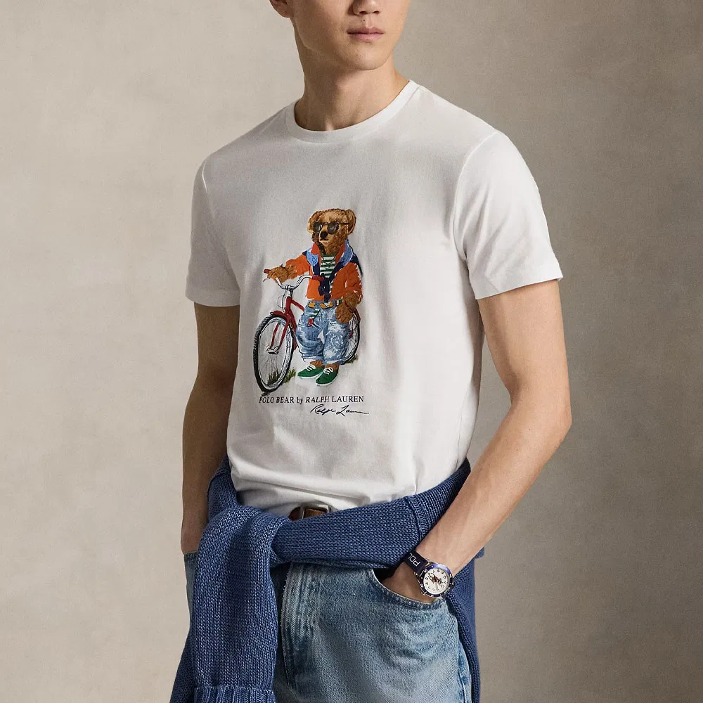 Мужская футболка с принтом Polo Bear Custom Slim Fit Polo Ralph Lauren, White — фото 3