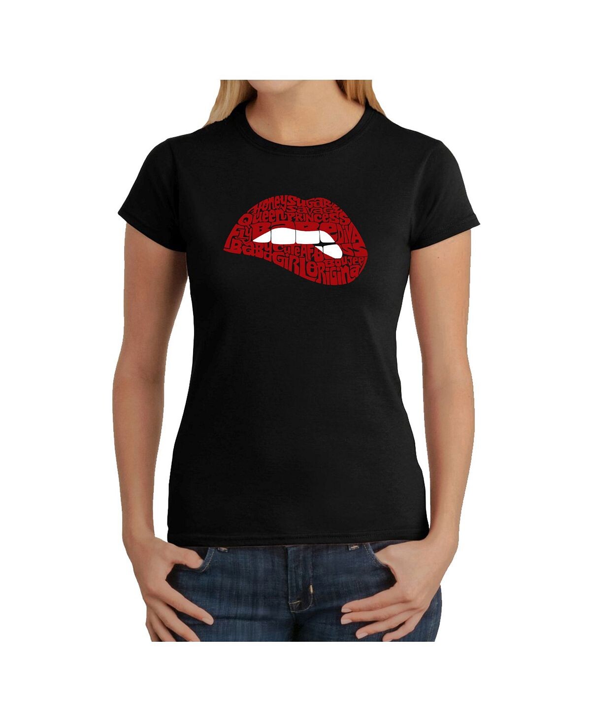 

Женская футболка word art - savage lips LA Pop Art, черный