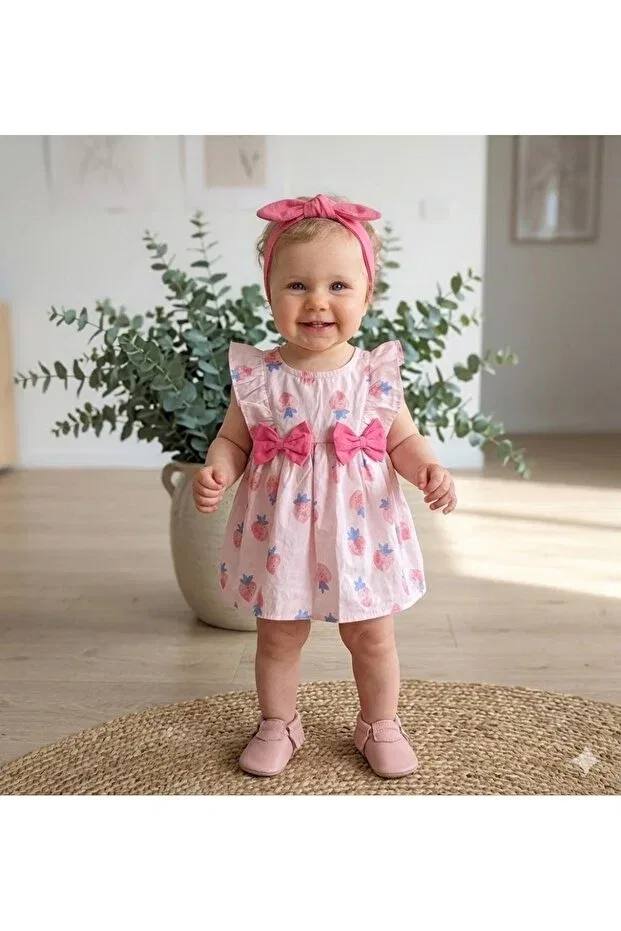 Детское платье для девочек хлопковое с принтом Strawberry Pattern Masalbebek_Tr, Pink
