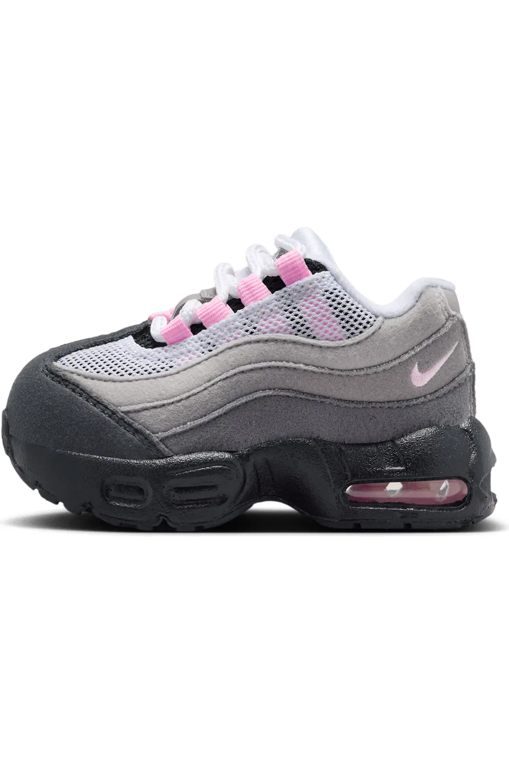 Детские кроссовки на шнуровке с амортизацией Air Max 95 Nike, Black/Pink Foam/White/Grey — фото 2