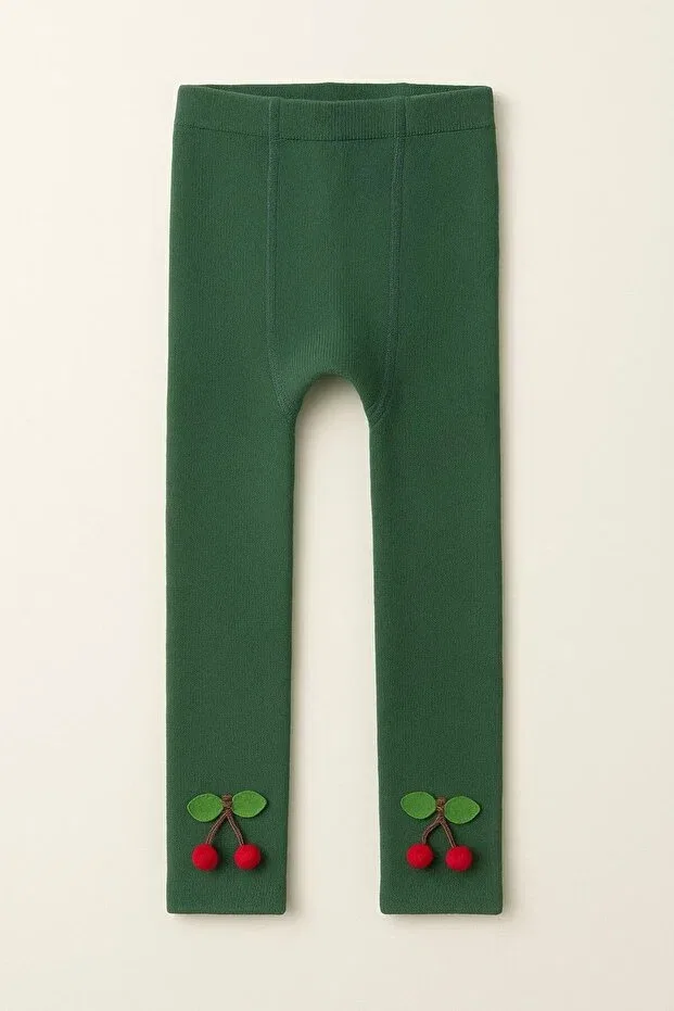 Детские леггинсы для девочек с принтом Children'S Towel-Lined Leggings With Cherry Accessories Katia&Bony, Emerald Green