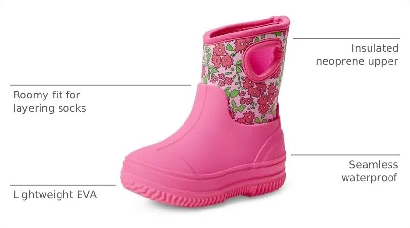 Детские утепленные резиновые сапоги из неопрена Unisex Kids' Insulated Neoprene Rain Boot Amazon Essentials, Pink Floral — фото 2