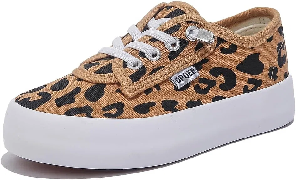 Детские кеды для мальчиков белые с низким вырезом OPOEE, Leopard Print