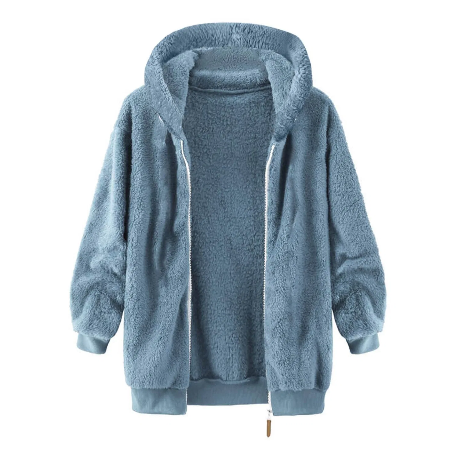 Мужское худи с флисовой подкладкой и капюшоном, на молнии, однотонное, Z11 Blue — фото 3