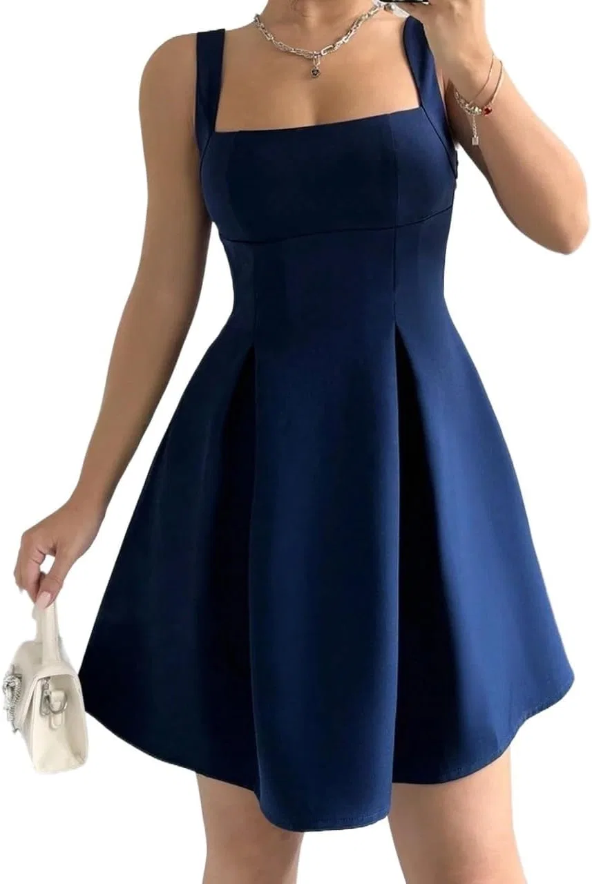 Женское повседневное платье A-силуэта с открытой спиной, Navy Blue