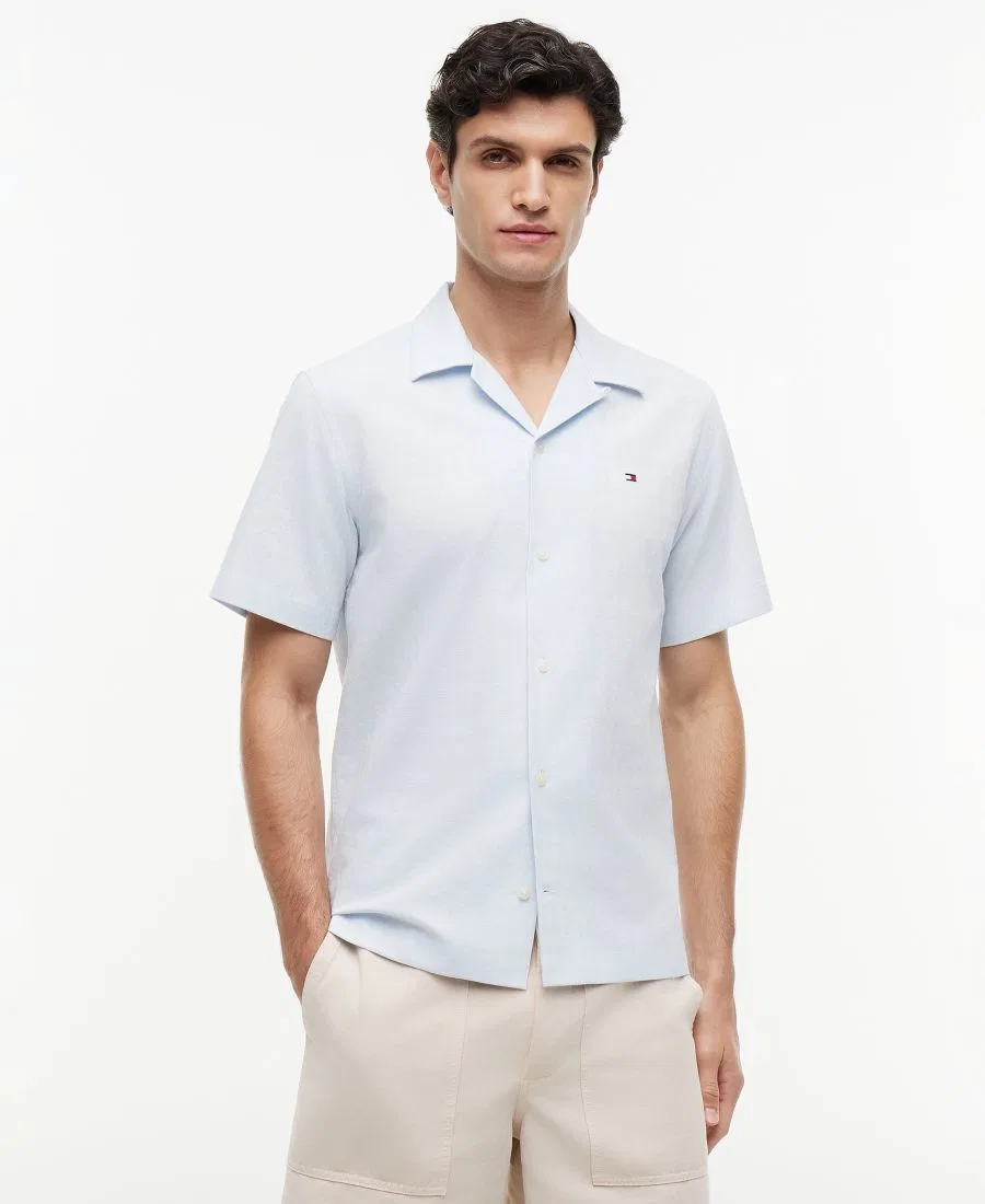 Мужская рубашка из хлопка и льна Tommy Hilfiger, Breezy Blue