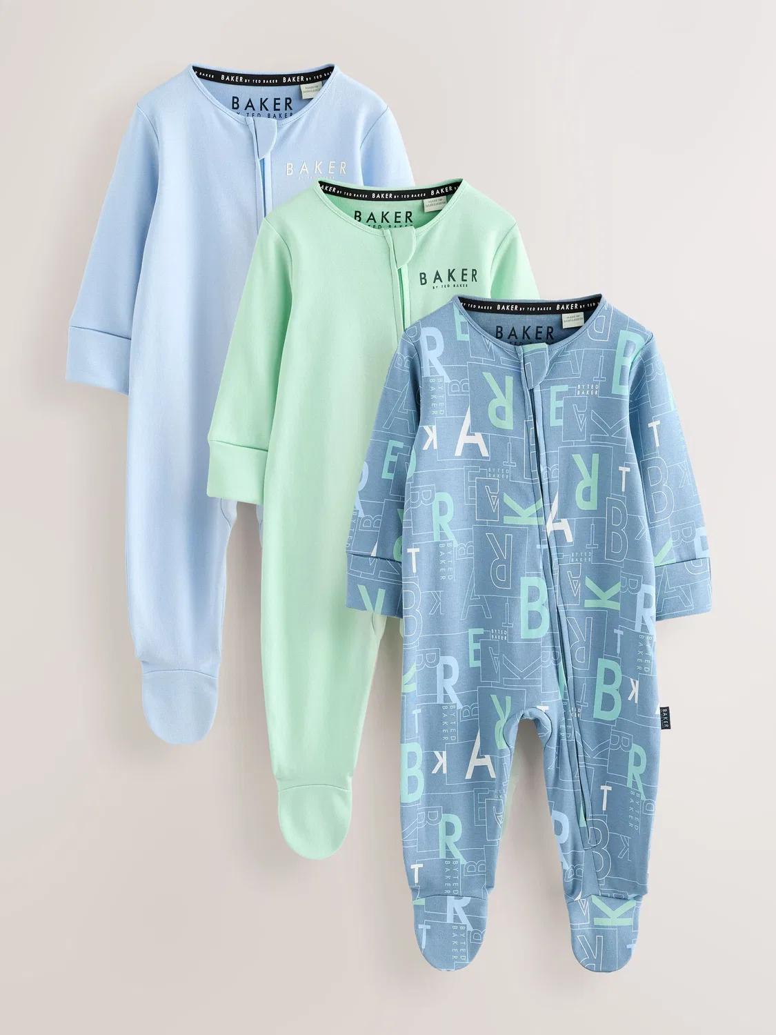 Комплект боди и ползунков Baker by Ted Baker 3 Pack Sleepsuits, синий/зеленый