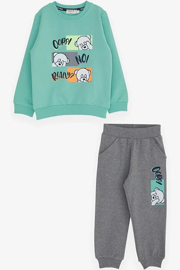 Детский спортивный костюм для мальчиков с принтом Confused Teddy Bear Breeze, Mint Green