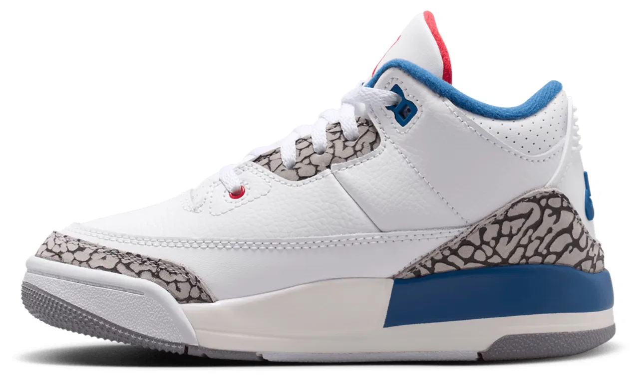 Детские кроссовки для мальчиков с кожаным верхом Jordan Retro 3 Jordan, White/Red/Gray — фото 2