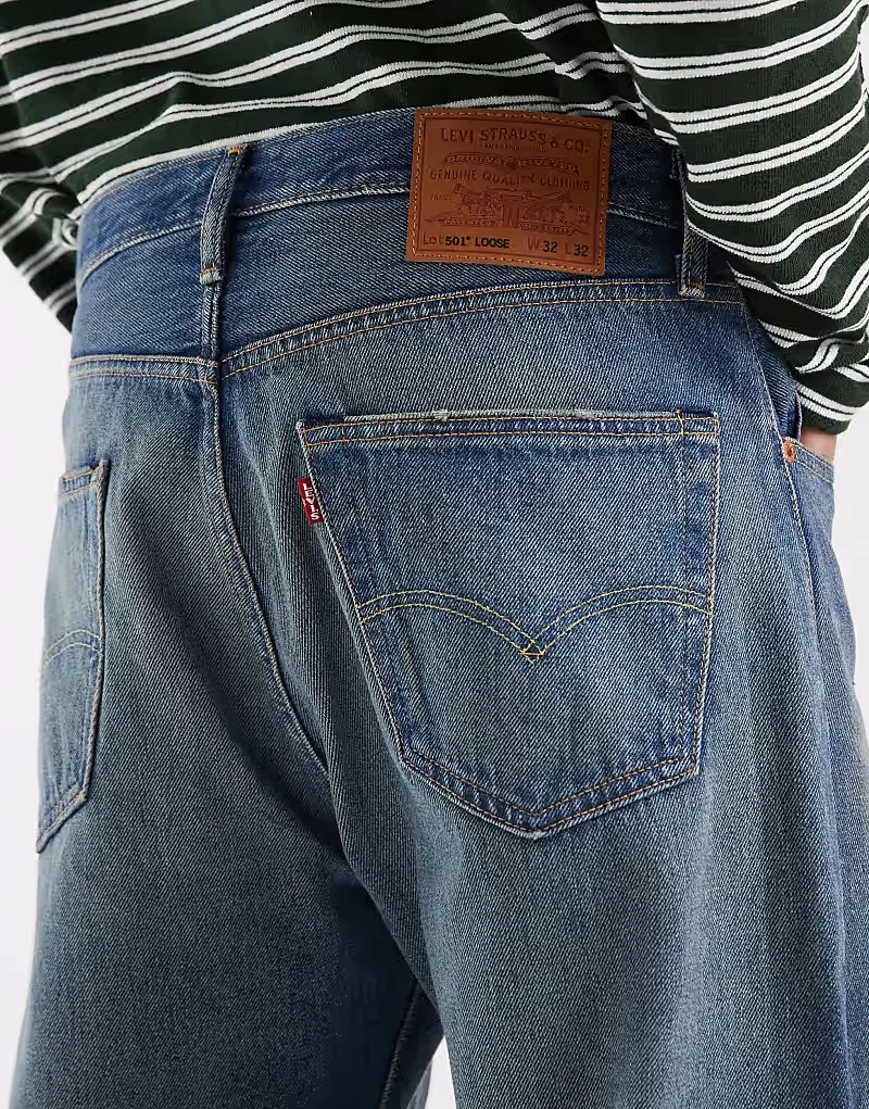 Джинсы Levi's 501 свободного прямого кроя, средне-синий — фото 4