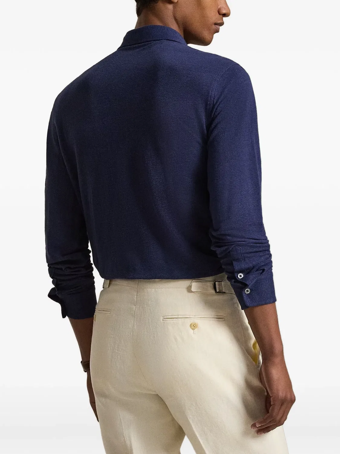 Льняная рубашка поло с длинными рукавами Polo Ralph Lauren, синий — фото 3