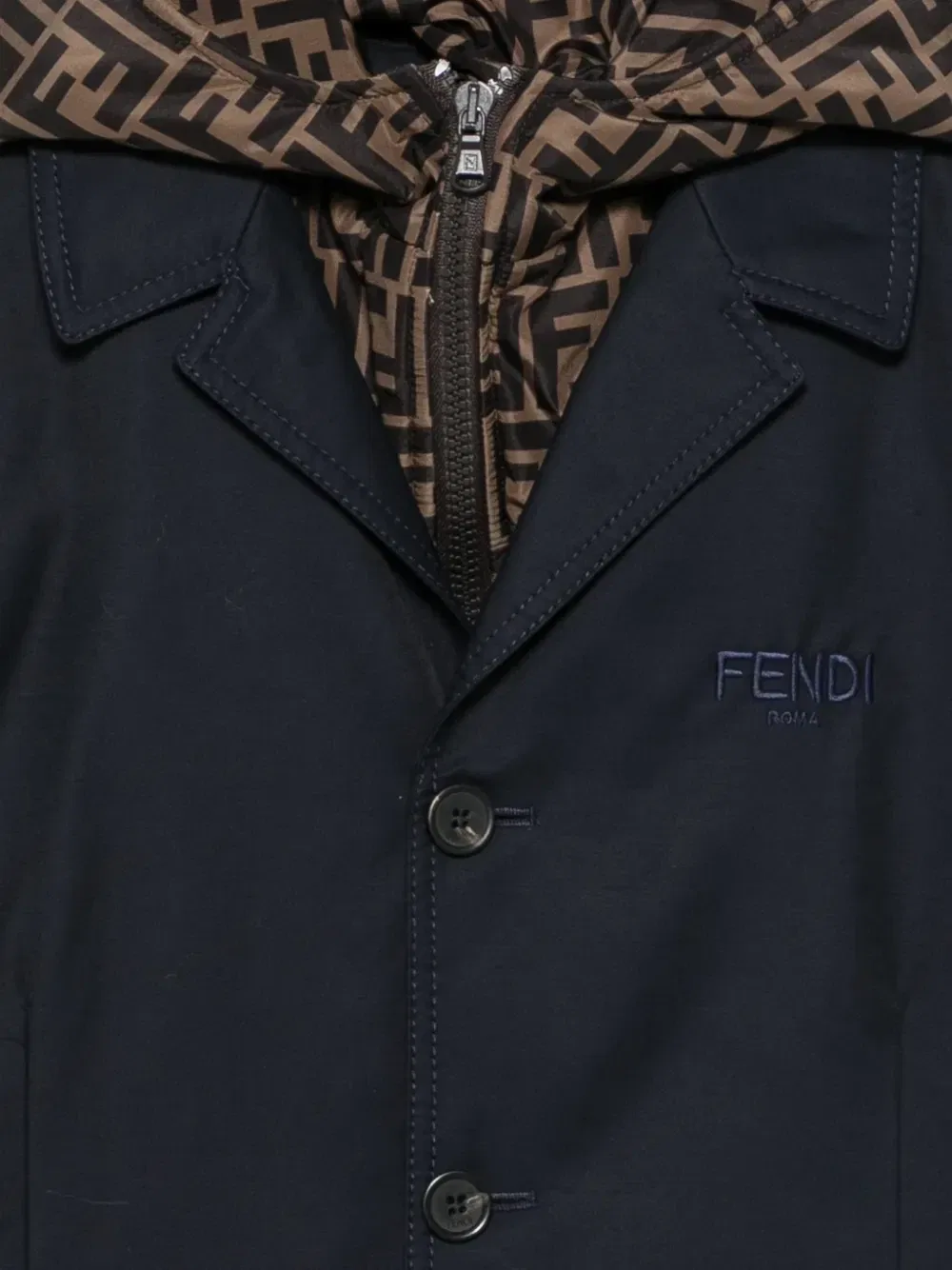 Пальто с капюшоном и вышитым логотипом Fendi Kids, синий — фото 3