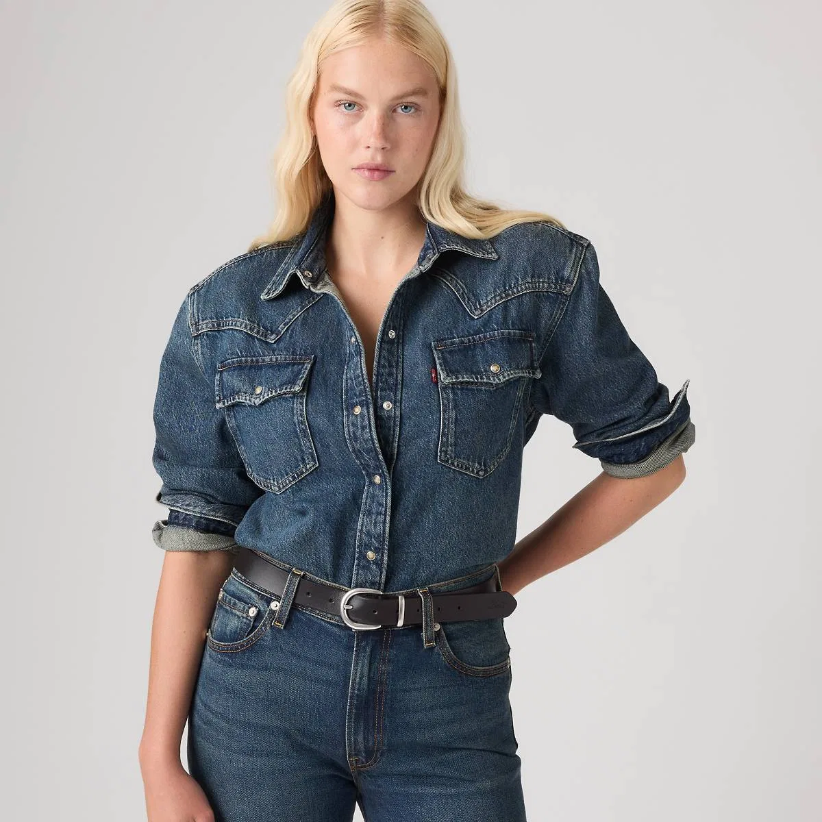 Рубашка в стиле вестерн 80-х с подплечниками и пуговицами Levi's, Left Click - Blue