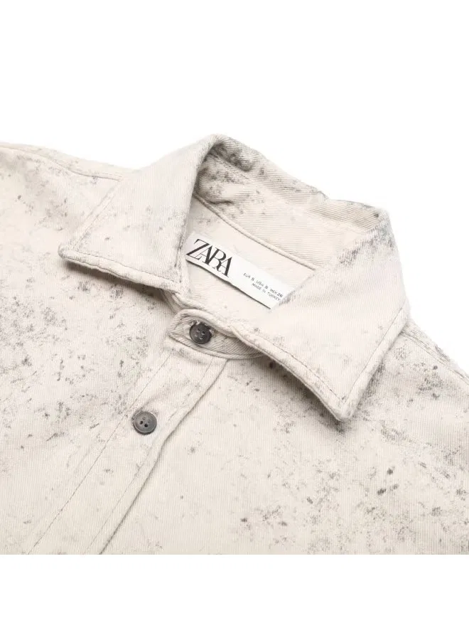 Рубашка-куртка с длинным рукавом и цветными блоками Zara, бежевый — фото 4