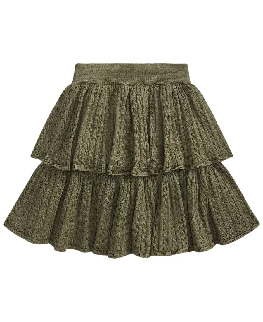 Юбка из хлопка с ярусным кроем и мелким узором Mini-Cable Polo Ralph Lauren, Cruise Olive — фото 2