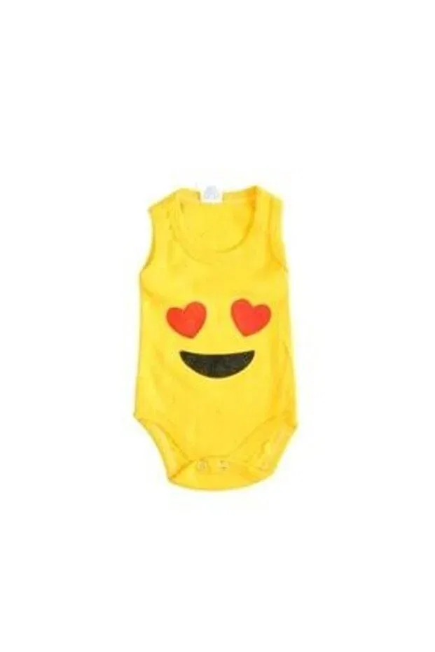 Детское боди для новорожденных с принтом Unisex kids yellow 3-6-9-12-18 months emojis 3 pieces 100% cotton body with snap fasteners Cantaz, Sarı — фото 4