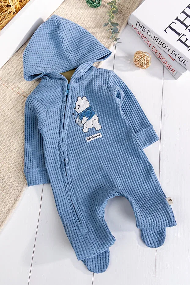 Детский комбинезон для мальчиков с принтом Hooded Teddy Bear Patterned Babymod, Blue