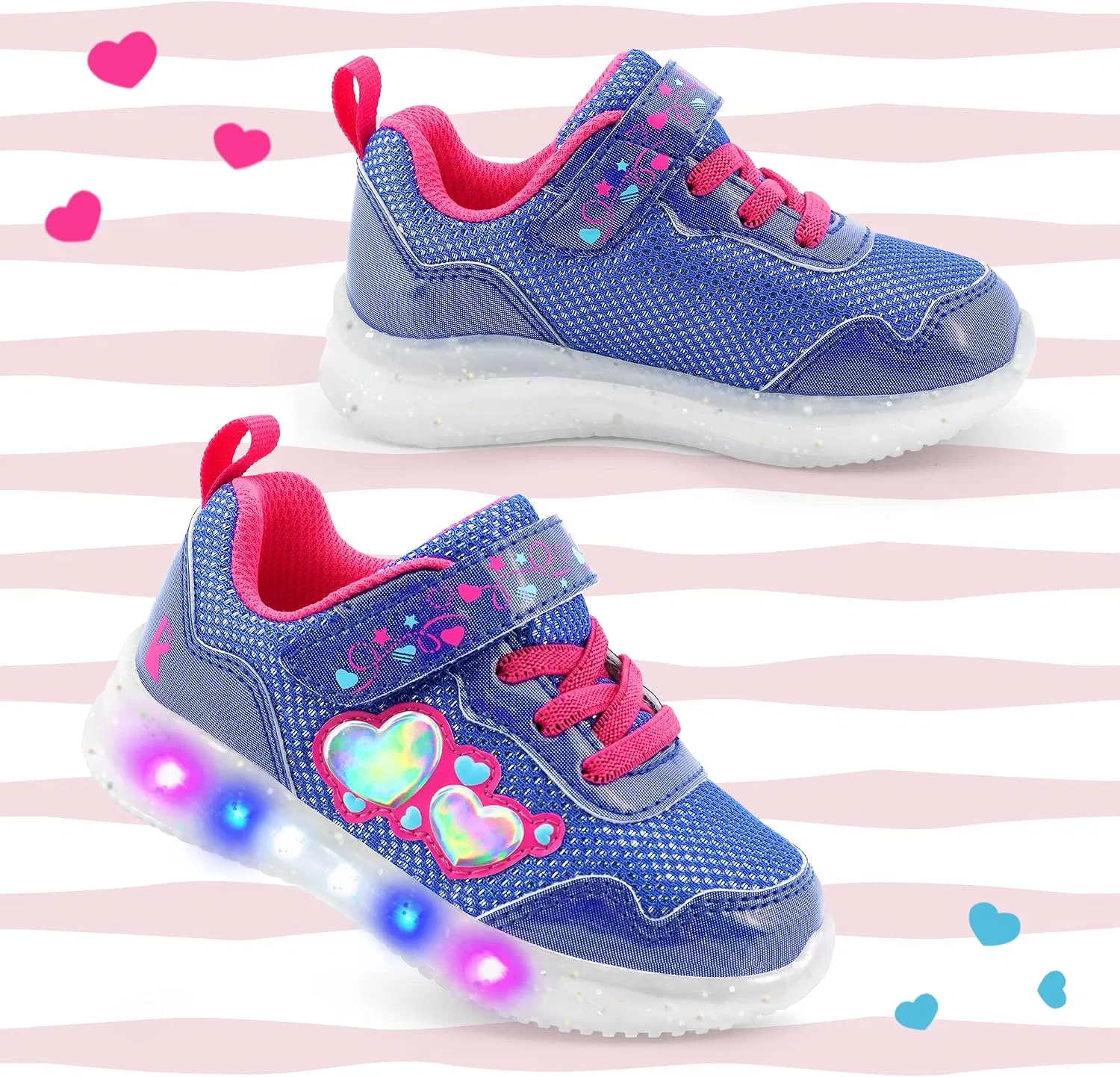 Детские кроссовки для девочек со светящейся подошвой YESKIS, Diva Heart Royal Blue Light Up Shoes — фото 2