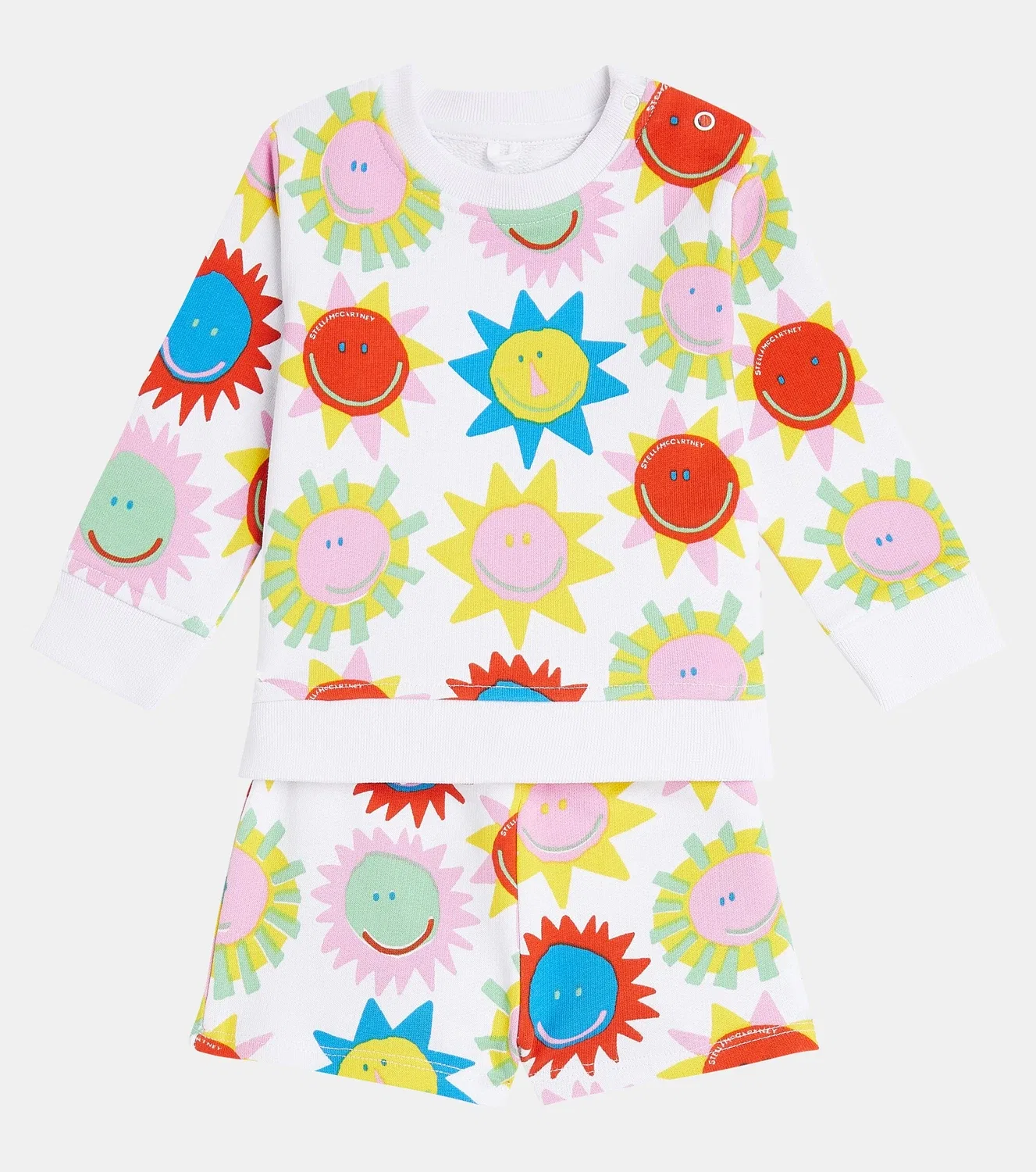 Комплект из хлопковой толстовки и брюк с кнопками на плече Stella Mccartney Kids, белый — фото 2
