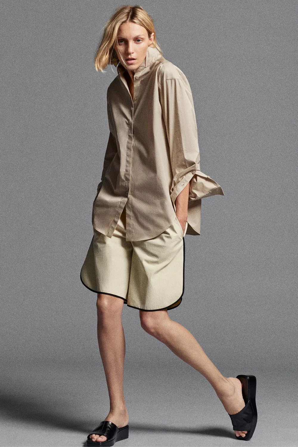 Рубашка с воротником в стиле смокинга из коллекции ZW. ZARA, Light beige — фото 3