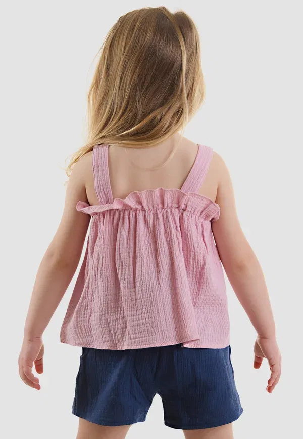 Муслиновый комплект Bekleidung xt с оборками - шорты Denokids, темно-синий/розовый — фото 2
