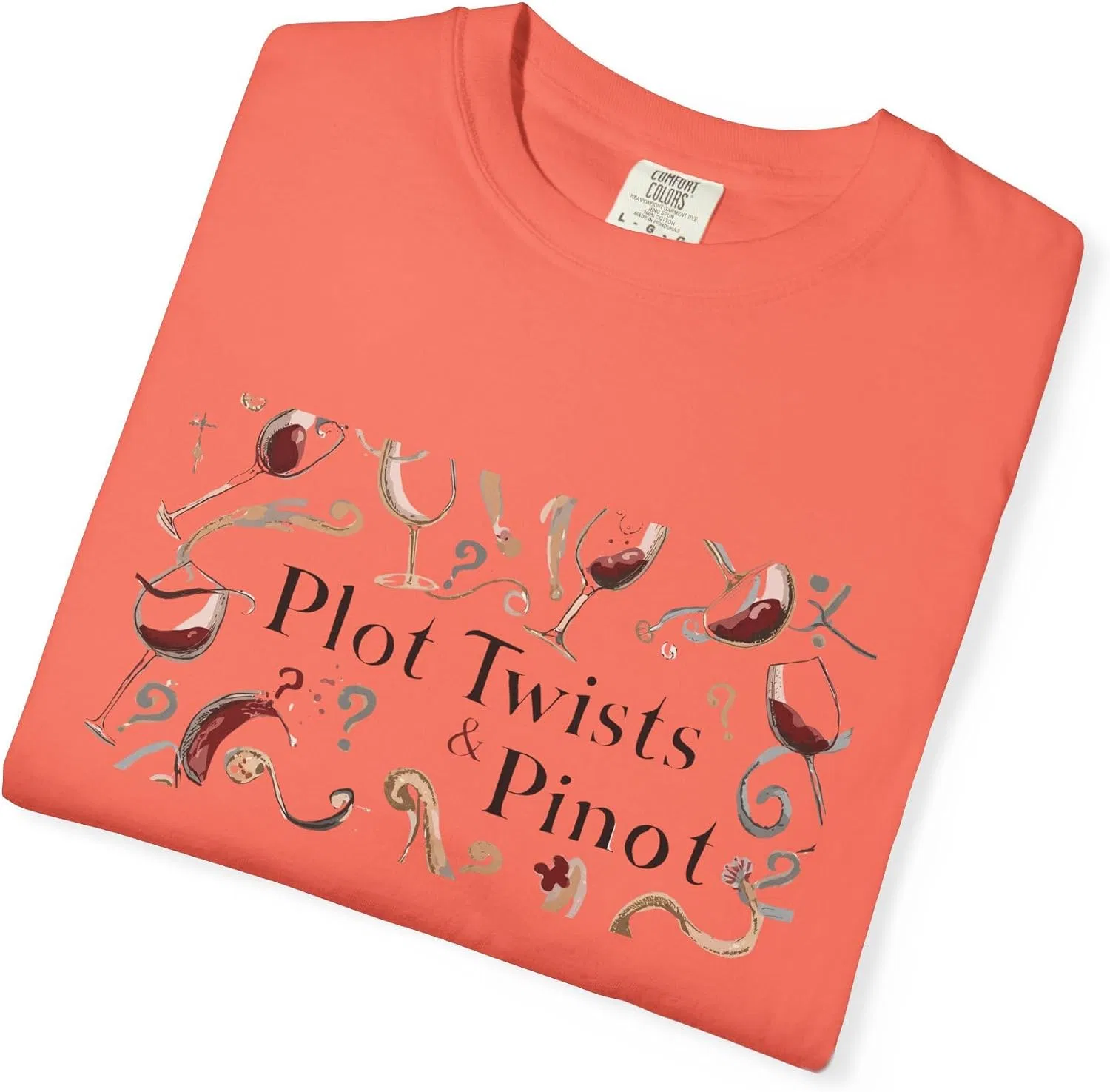 Женская футболка с принтом Plot Twists & Pinot, ярко-лососевый — фото 4