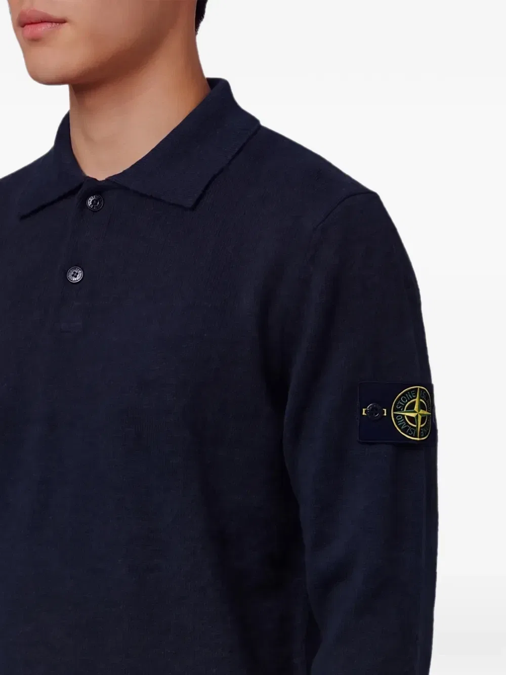 Поло из натуральной шерсти с нашивкой-логотипом Stone Island, синий — фото 3