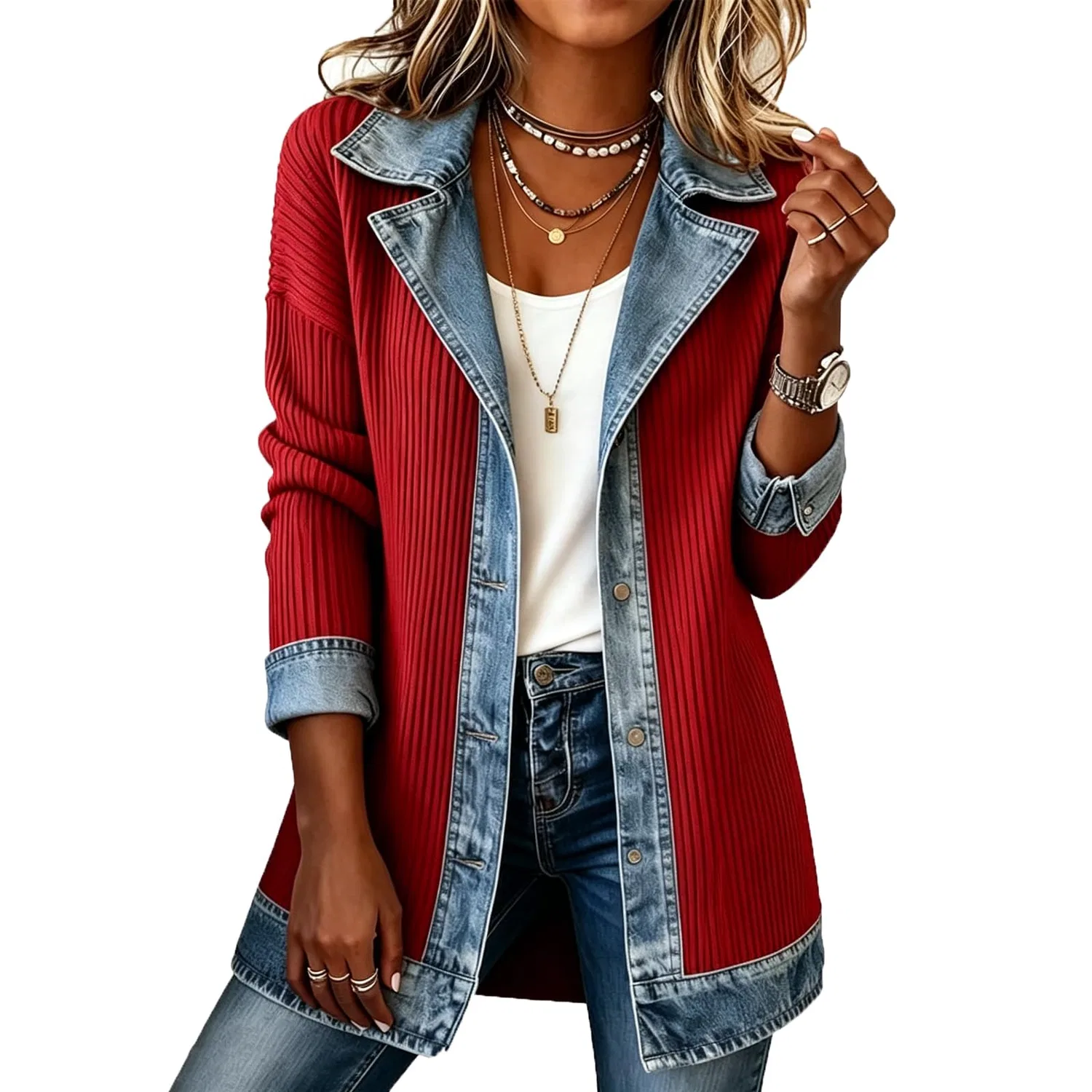 Женская куртка slim fit с длинным рукавом, Red