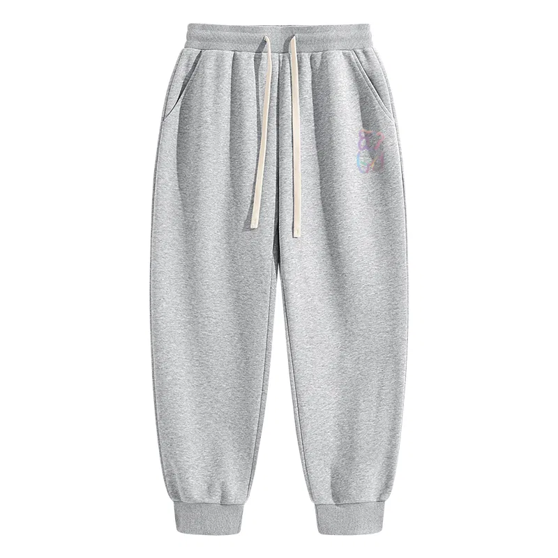 Детские утепленные флисовые штаны с манжетами MINISO, Heather Gray (Dazzling Color Bear Pants Logo)