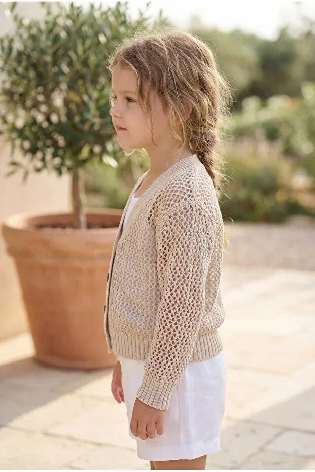 Детское для девочек кардиган с кружевным узором Babily, Beige — фото 3