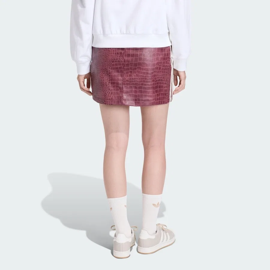 Юбка мини из экокожи с принтом плеather, модель KD8785, adidas Originals, Бордовый — фото 2