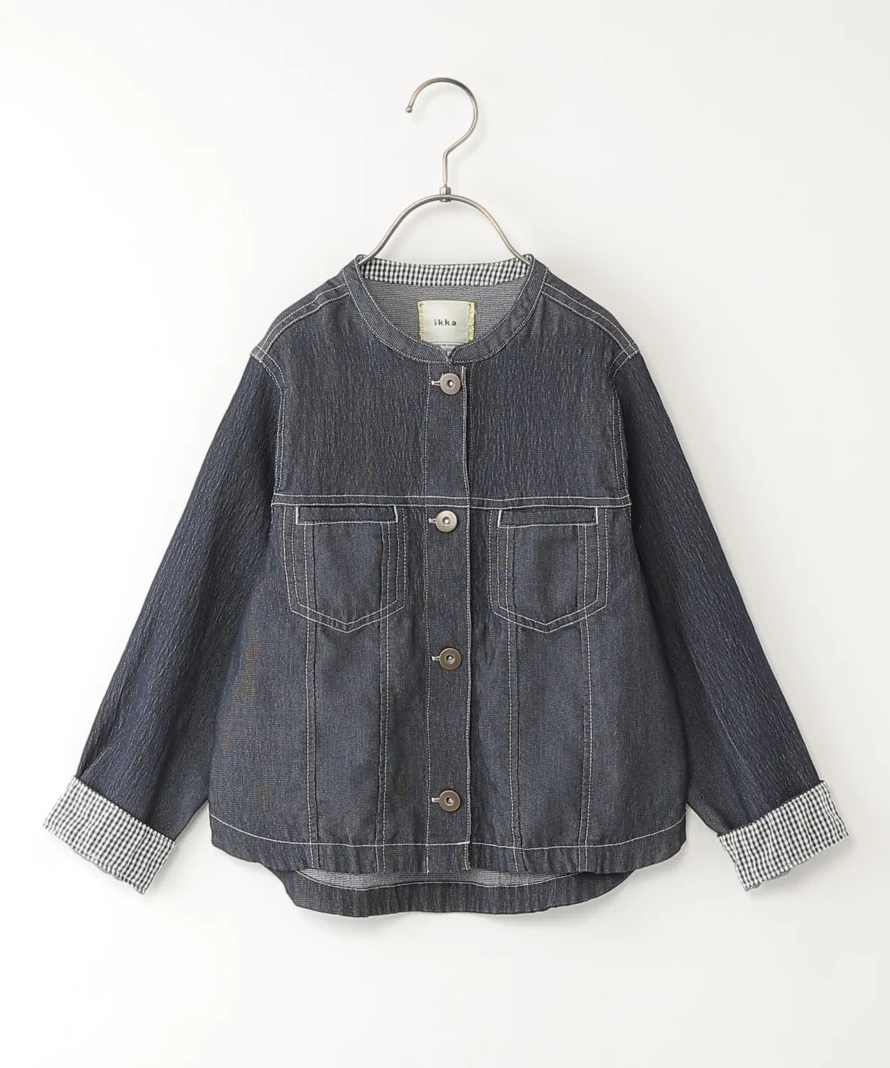 Детский джинсовый жакет из сетки с клетчатым акцентом, модель Mesh Denim Jacket, ikka, Navy