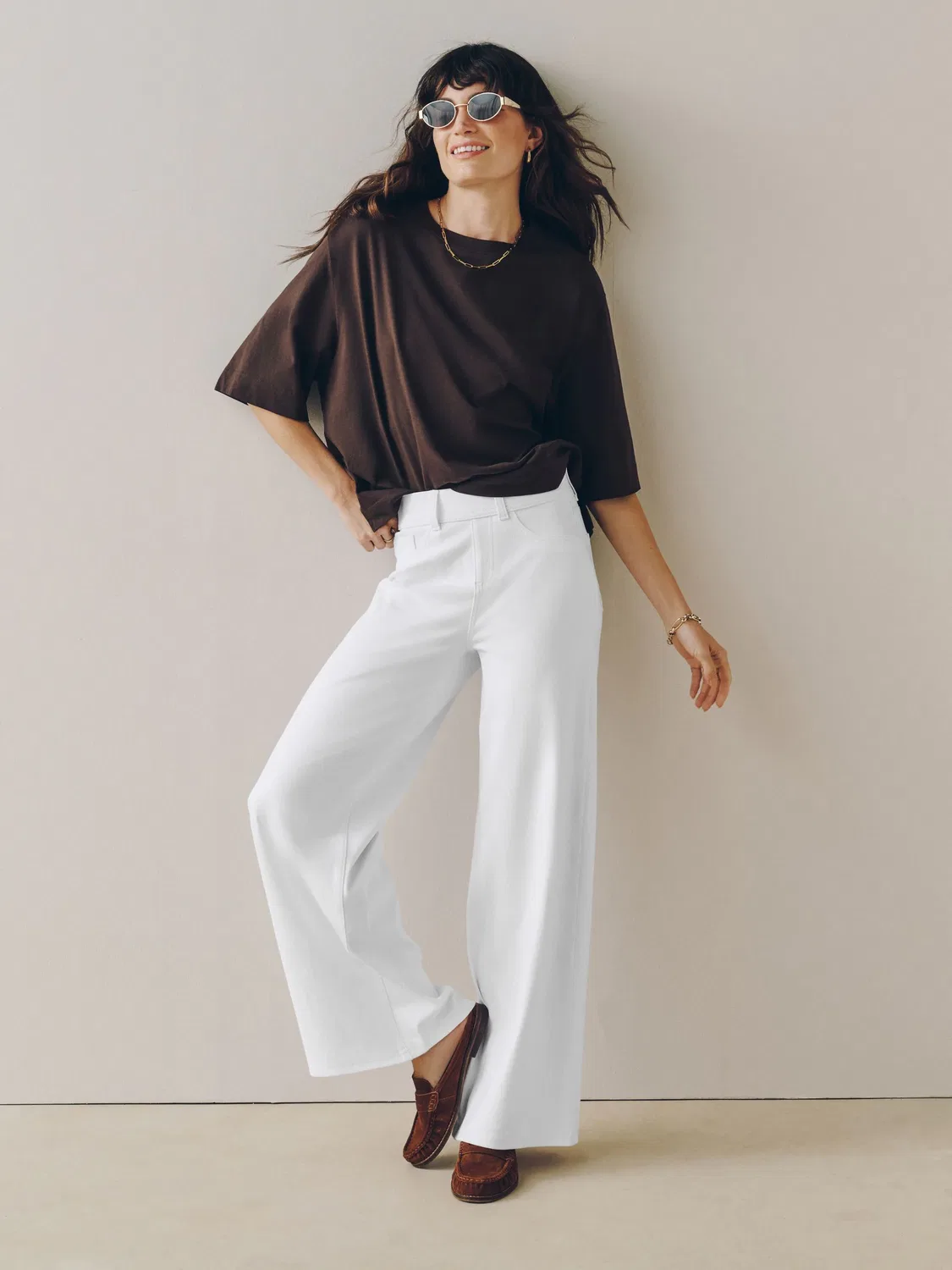 Брюки широкие джинсовые из джерси, White Next, белый