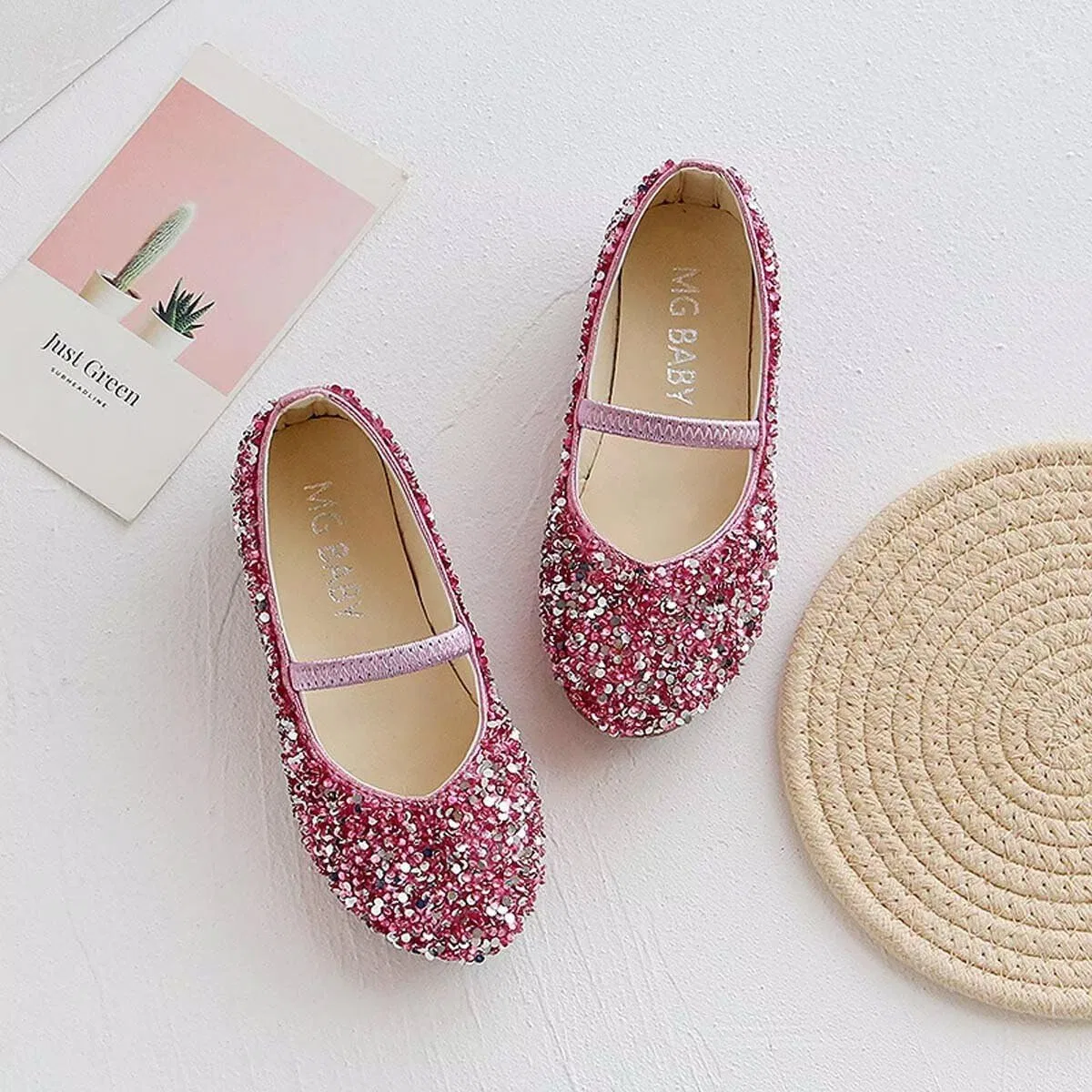 Детские балетки для девочек с блестками Mary Jane IvoireCh, Pink — фото 3