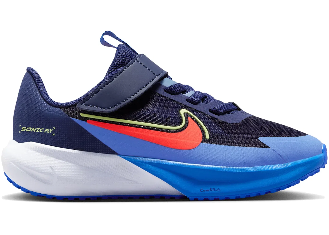 Детские кроссовки для бега с принтом Nike Sonic Fly Nike, Midnight Navy/Blue Crystal/Blue Tint/Hot Lava