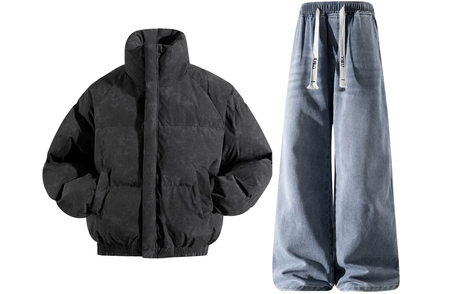 Детский комплект из куртки-пуховика и джинсов с флисовой подкладкой X1617, Gray Puffer Jacket+Blue Jeans — фото 3